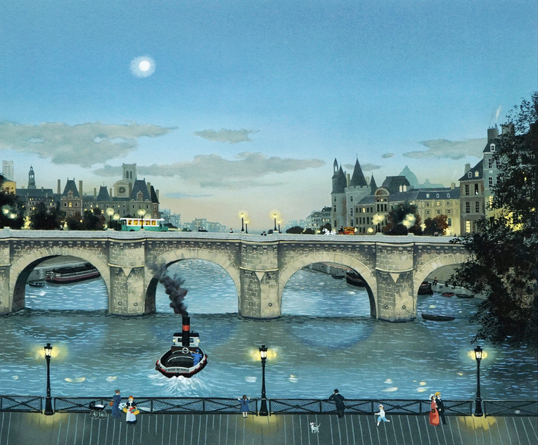 ミッシェル・ドラクロワの絵画作品　タイトルは、ポンヌフの夕暮れ